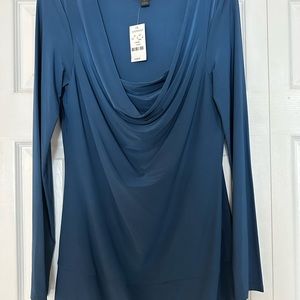 NWT EXPRESS size l blue draped front women’s long sleeve blouse